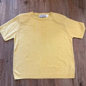 Vtg Alfred Dunner Short Sleeve Sweater Women’s LP Yellow Daisy Flower Butterfly
